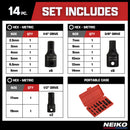 NEIKO 01141B Allen-Bit Socket Set, Metric Socket Set, 2.5 mm to 19 mm, 1/4-Inch, 3/8-Inch, and 1/2-Inch Drive, CrMo Steel, Impact-Grade, 14-Piece Set
