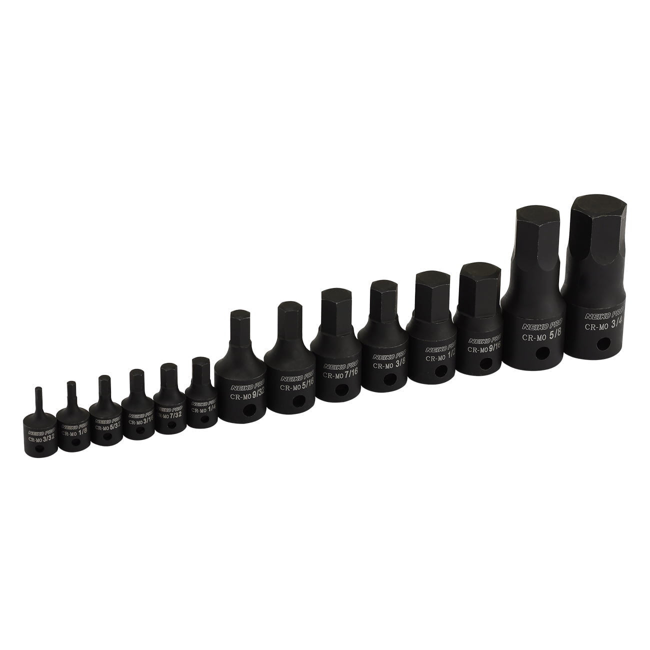 Allen Bit Socket Set SAE, 3/32” to 3/4", 1/4", 3/8” & 1/2" Drive, Cr-Mo Impact Grade (14-Piece)