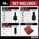 NEIKO 01142B Allen Bit Socket Set | 14 Piece | SAE | 3/32” to 3/4" | 1/4", 3/8” and 1/2" Drive | Cr-Mo Impact Grade