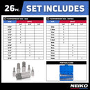 NEIKO 01144A Tamper-Proof Hex Bit Socket Set, 26 Pieces | SAE (5/64-9/16”) and Metric (2-14MM)