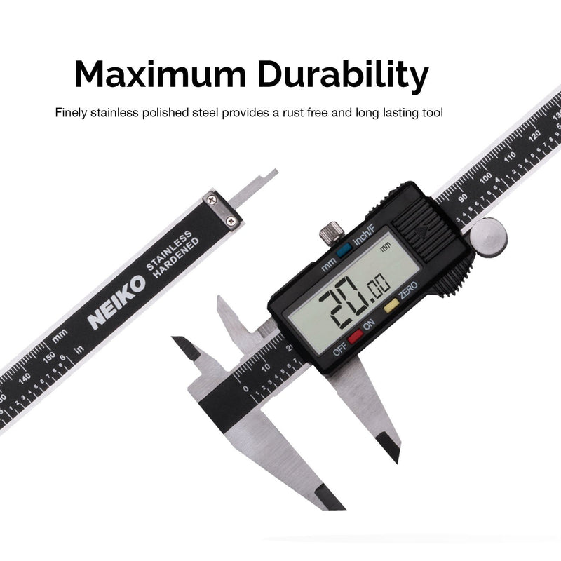 NEIKO 01409A 12” Electronic Digital Caliper | Extra Large Display | 0-12 Inches | Inch/Fractions/Millimeter Conversion | Polished Stainless Steel