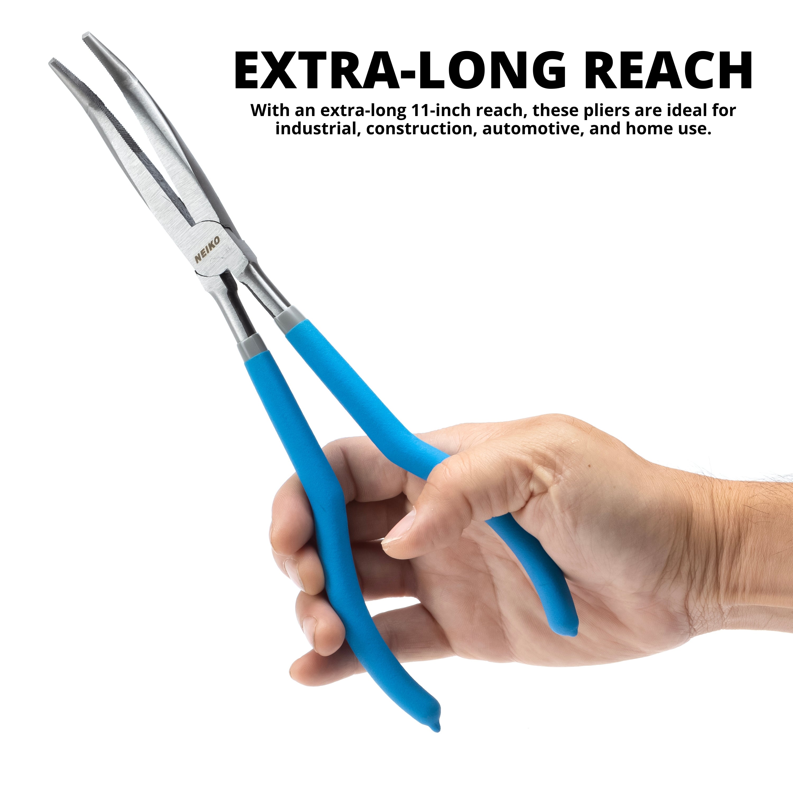 Long-Nose Plier Set — 11" Long Reach, Straight/45°/90°/S-Curve (4-Piece)