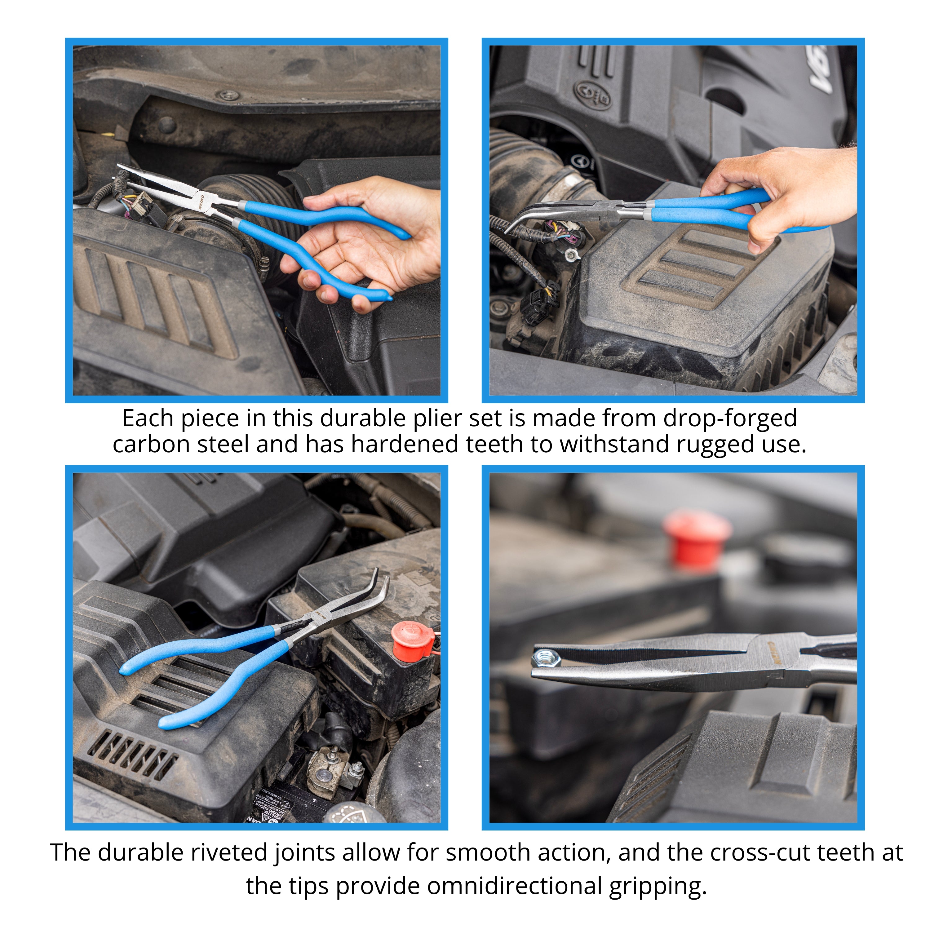 Long-Nose Plier Set — 11" Long Reach, Straight/45°/90°/S-Curve (4-Piece)