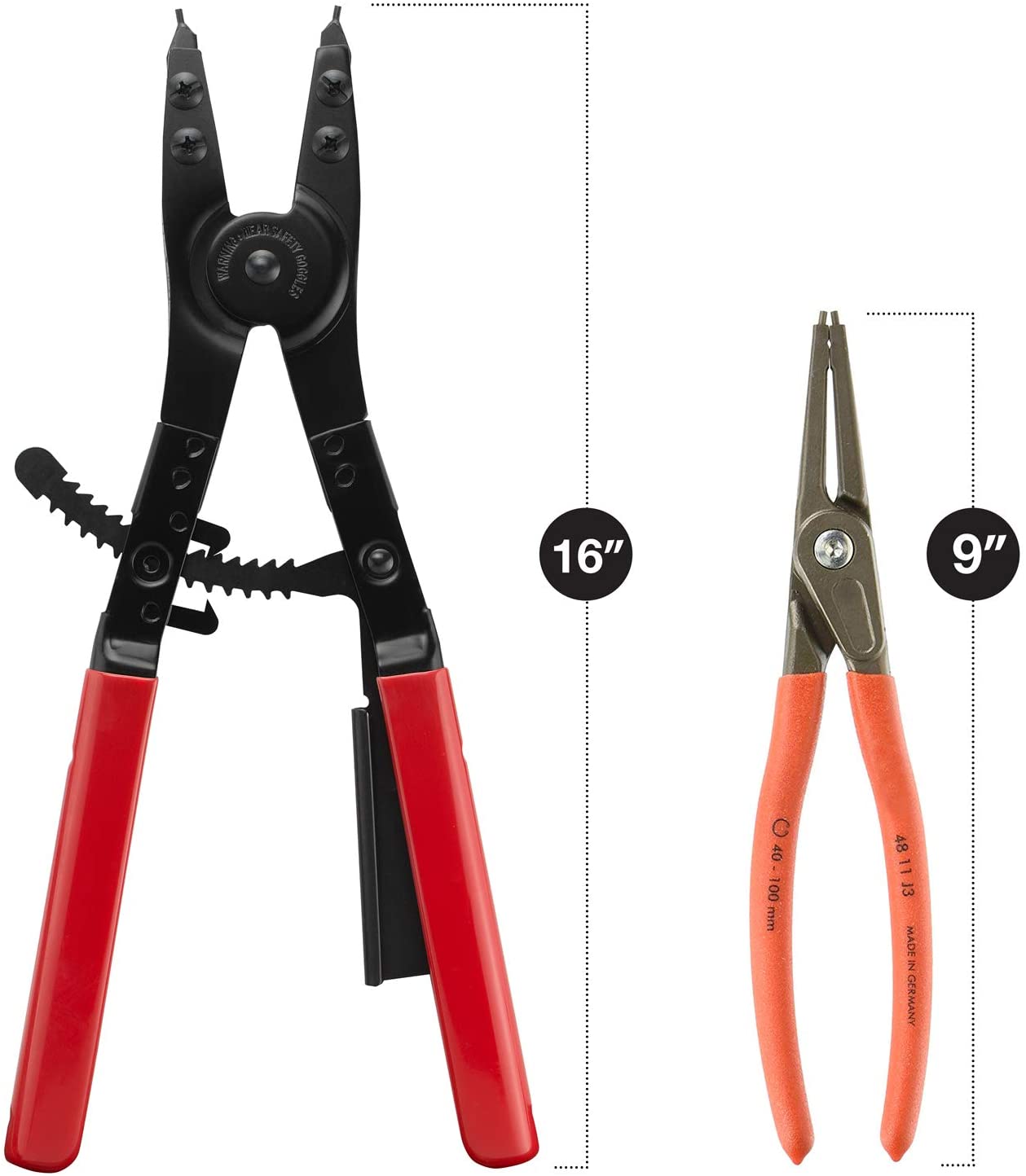 Heavy-Duty 16" Snap Ring Plier Set — Internal & External, Interchangeable Tips (2-Piece)