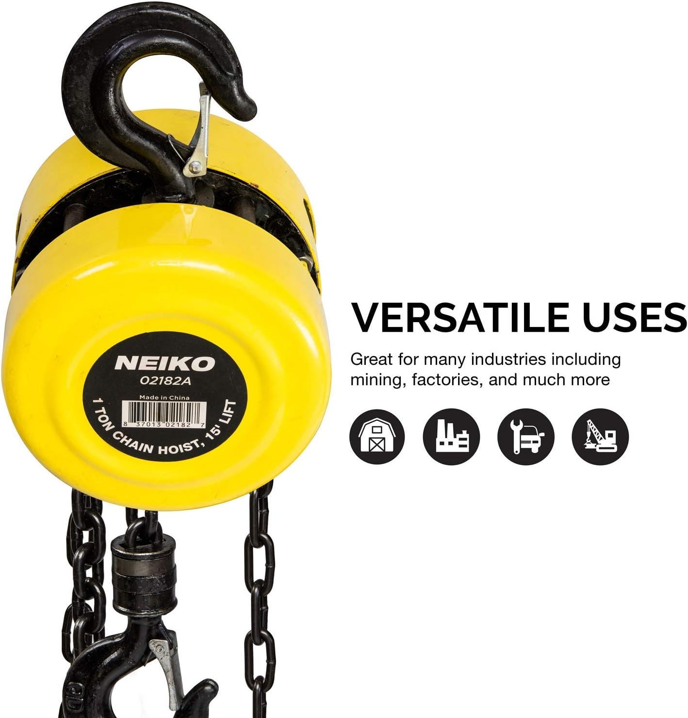 Manual Hand Chain Hoist – 1 Ton Capacity, Dual Hooks, 15’ Lift