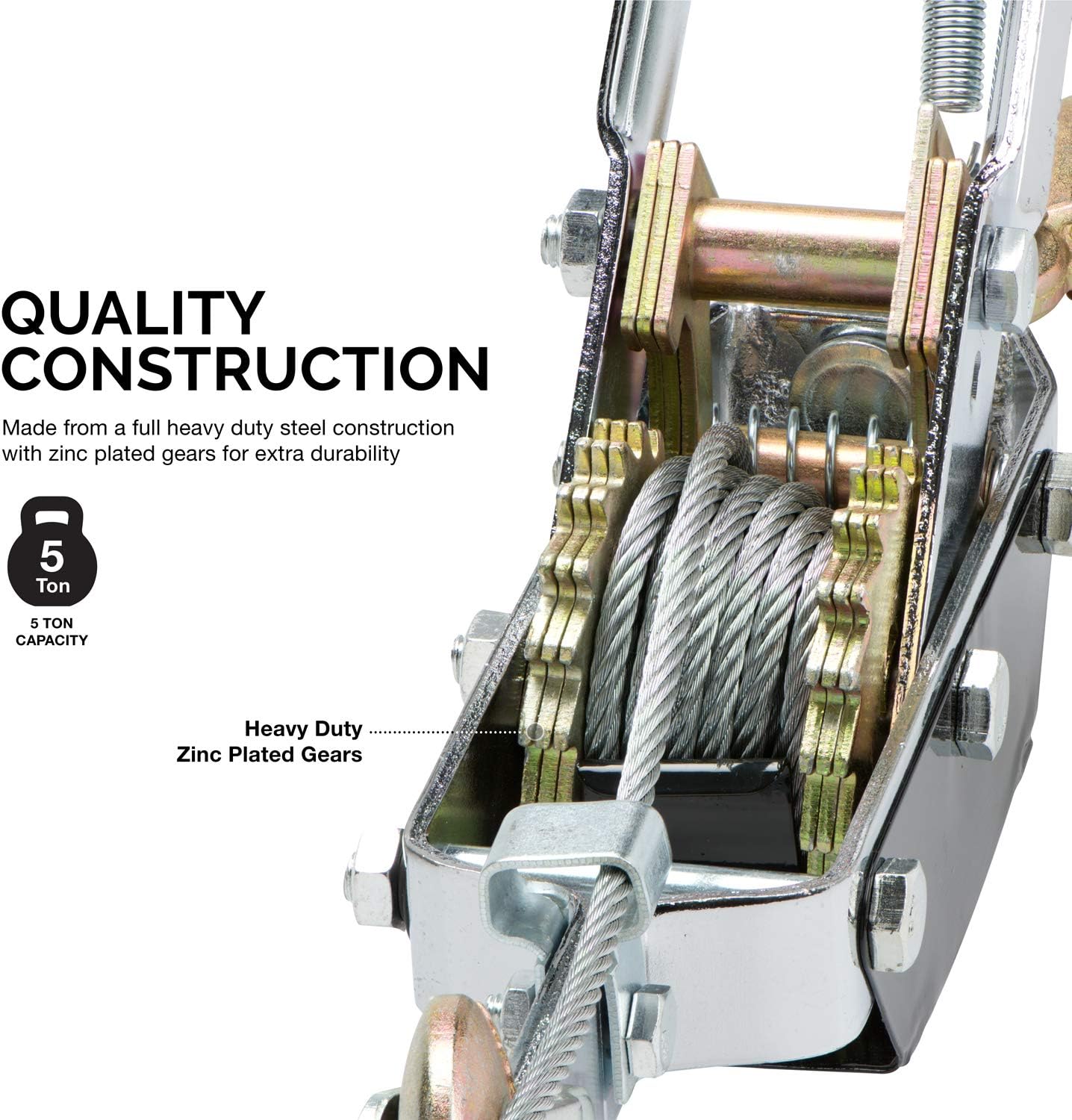 Come Along Winch, 5-Ton (10,000 Lbs) Pulling Capacity, 10Ft, 3 Hook