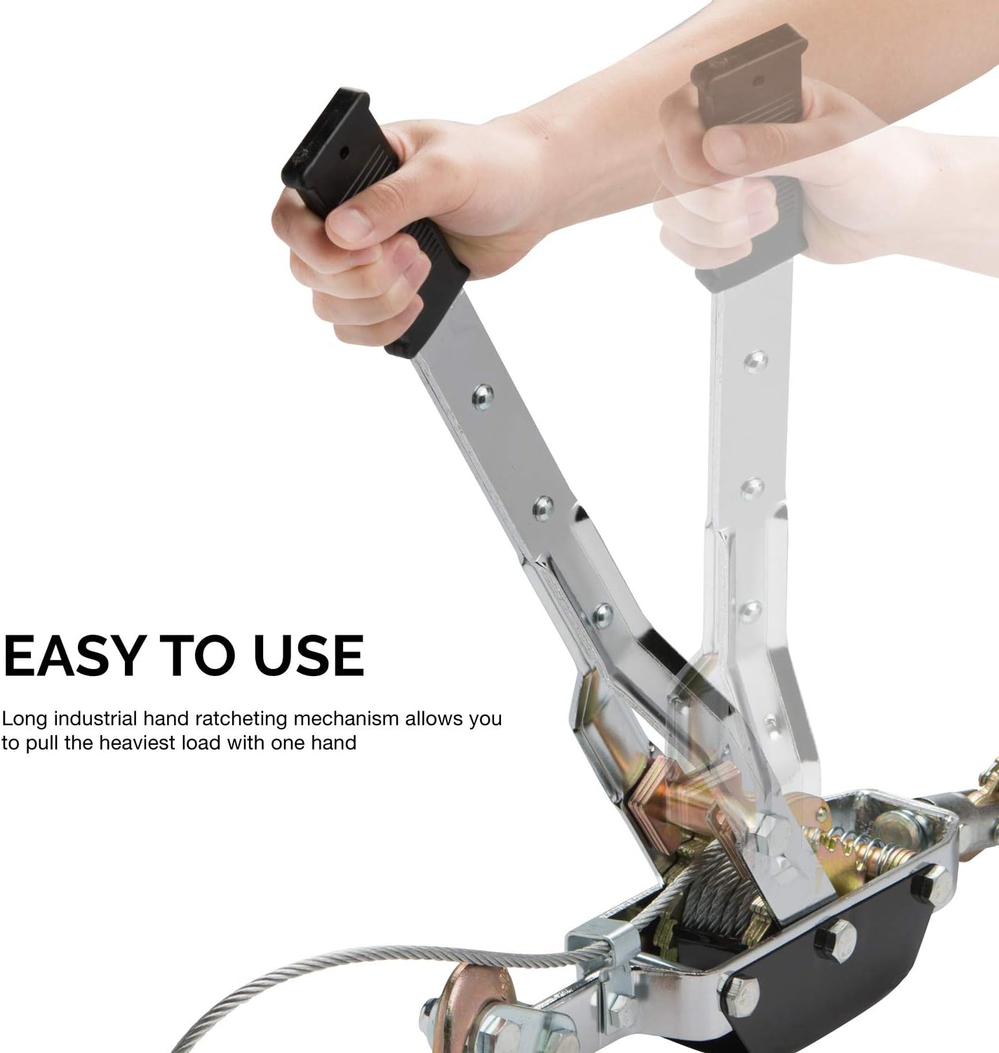 NEIKO 02256A Come Along Winch, 5-Ton (10,000 Lbs) Pulling Capacity, 10Ft, 3 Hook, Heavy Duty Power Cable Come Along Tool with Dual Gears, Hand Winch Cable, Automotive Hoist Winch Puller, Recovery Gear