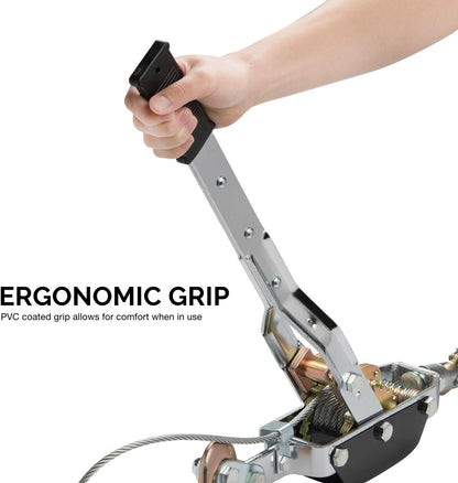 NEIKO 02256A Come Along Winch, 5-Ton (10,000 Lbs) Pulling Capacity, 10Ft, 3 Hook, Heavy Duty Power Cable Come Along Tool with Dual Gears, Hand Winch Cable, Automotive Hoist Winch Puller, Recovery Gear