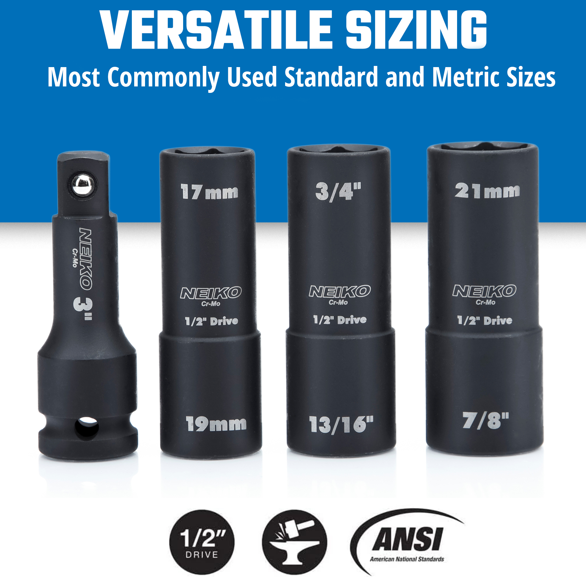 1/2” Drive Impact Flip Lug Nut Socket Set – SAE & Metric, Cr-Mo Steel (4-Piece)
