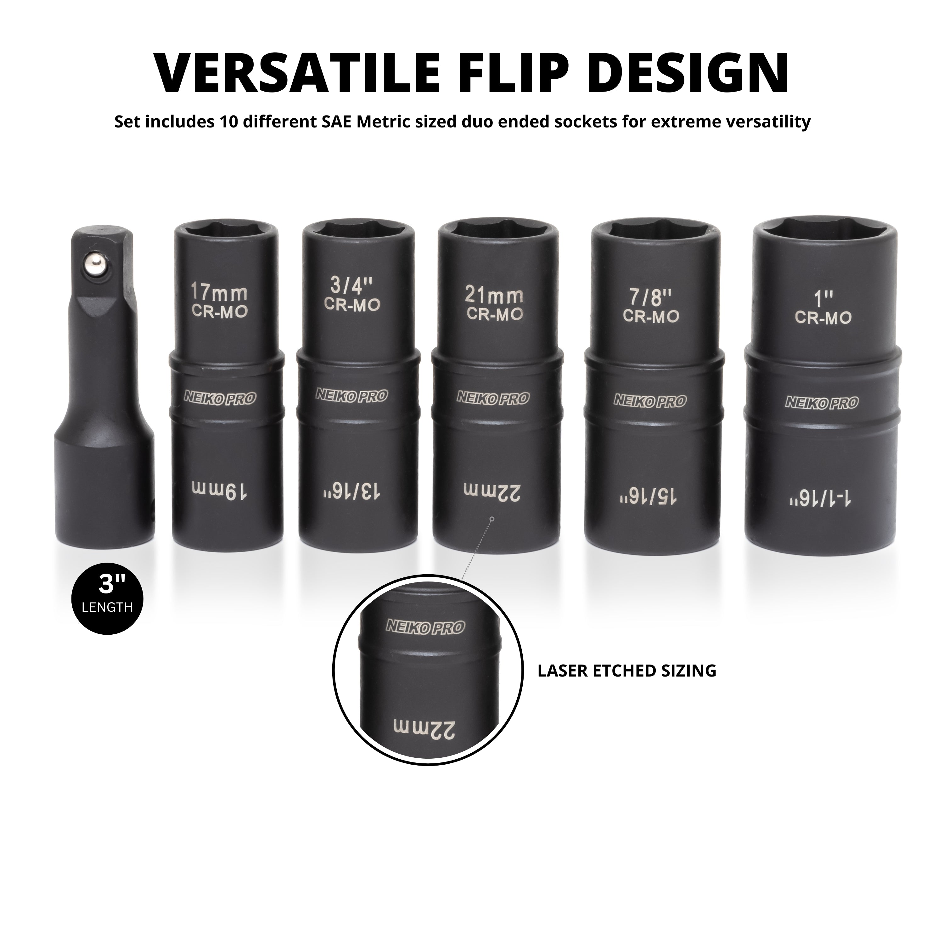 NEIKO 1/2 Inch-Drive Impact Socket Set Impact Flip Socket – NEIKO®