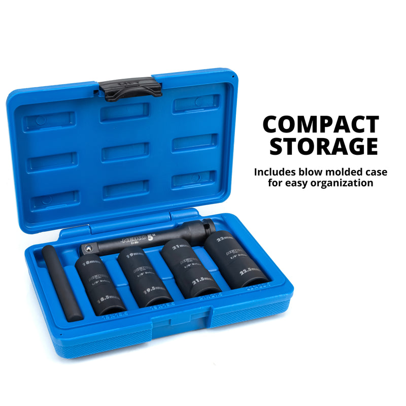 NEIKO 02290B Lug Nut Socket Set, 1/2” Impact Thin Wall Flip Socket Set ...