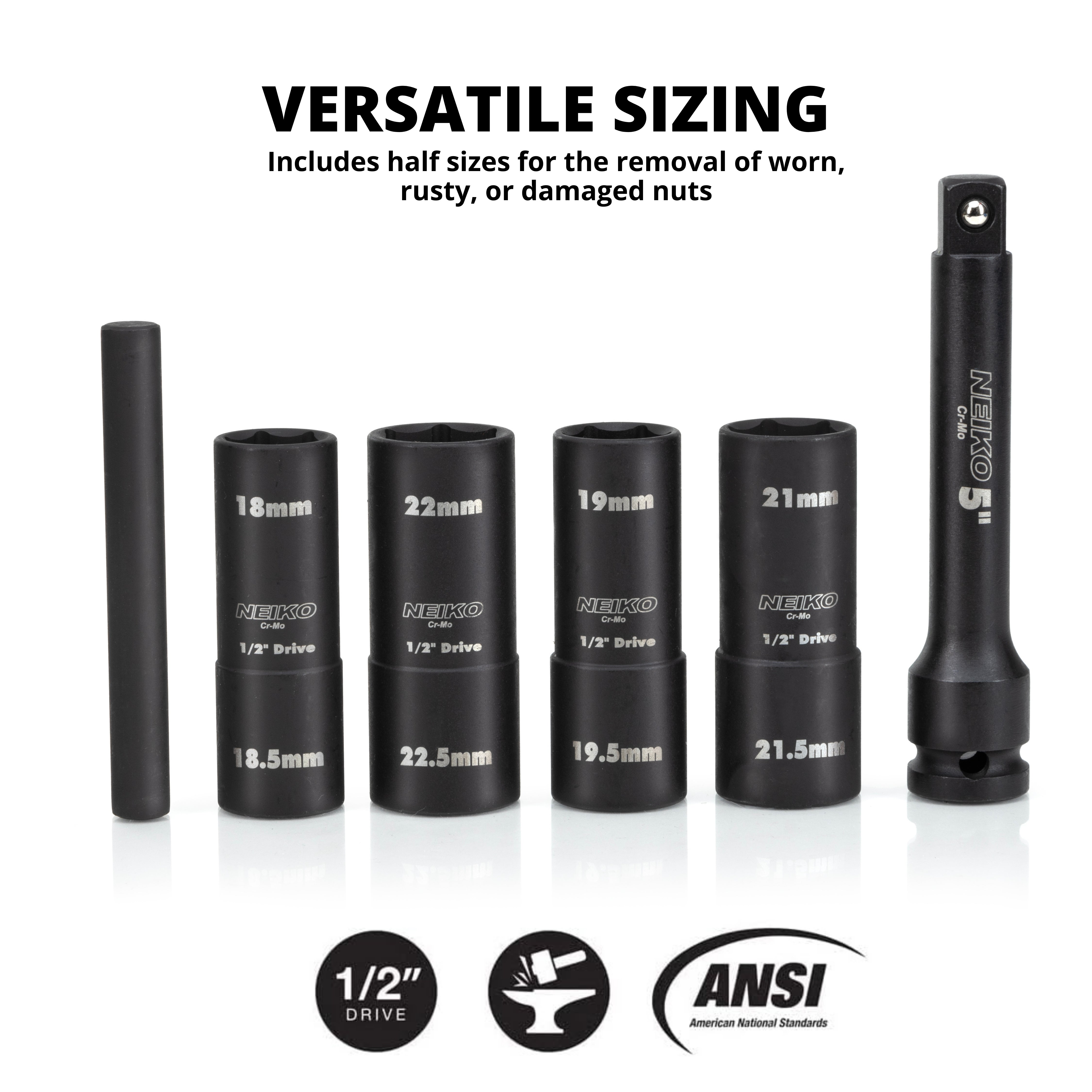 NEIKO Impact Lug Nut Flip Socket Set – 1/2” Drive, Metric – NEIKO®