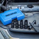 NEIKO 02290B Lug Nut Socket Set, 1/2” Impact Thin Wall Flip Socket Set, Half Size Wheel Socket Set, Metric 6 Point, 5" Extension Bar & Knockout Bar, 18.5mm, 19.5mm, 21.5mm, and 22.5mm