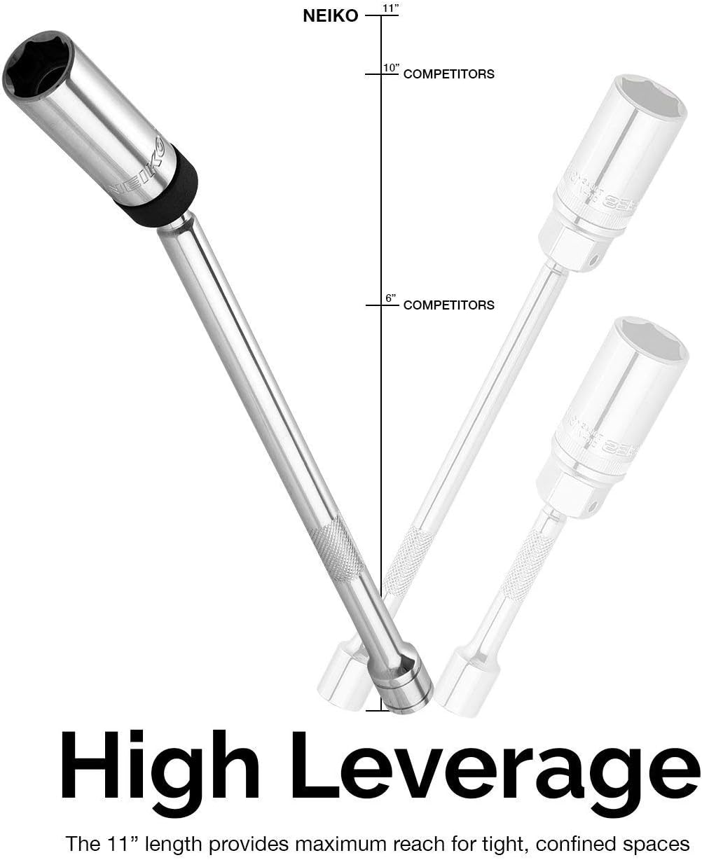 3/8" Drive x 5/8" Magnetic Spark Plug Socket, 360 Degree Swivel, Long 11" Length Extension