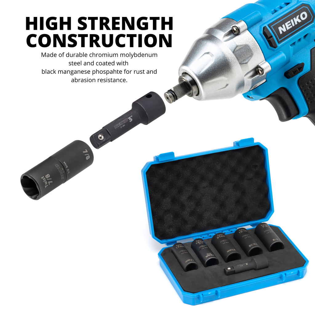 NEIKO 02340A Twist Socket Set, 6 Pc Lug Nut Socket Set, SAE & Metric ...