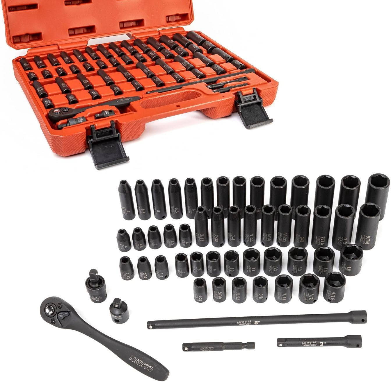1/4 Drive Impact Socket Set Metric & Standard (50-Piece)