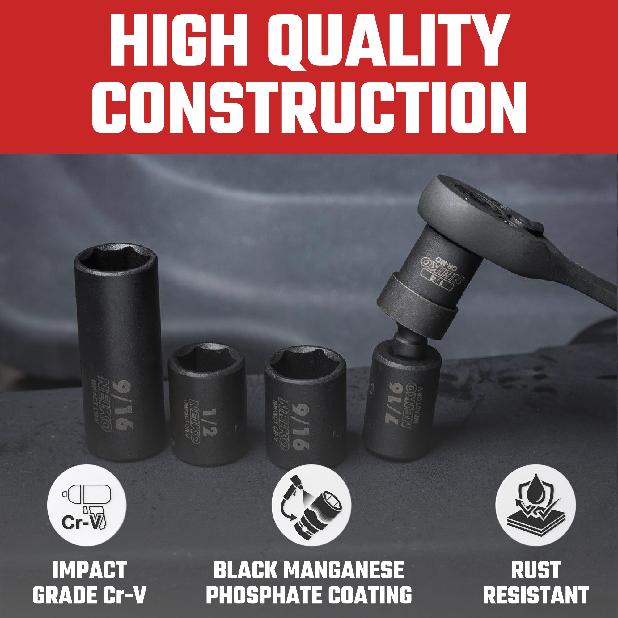 1/4" Drive Impact Socket Set — Metric & SAE, Deep & Shallow, 72-Tooth Ratchet (54-Piece)