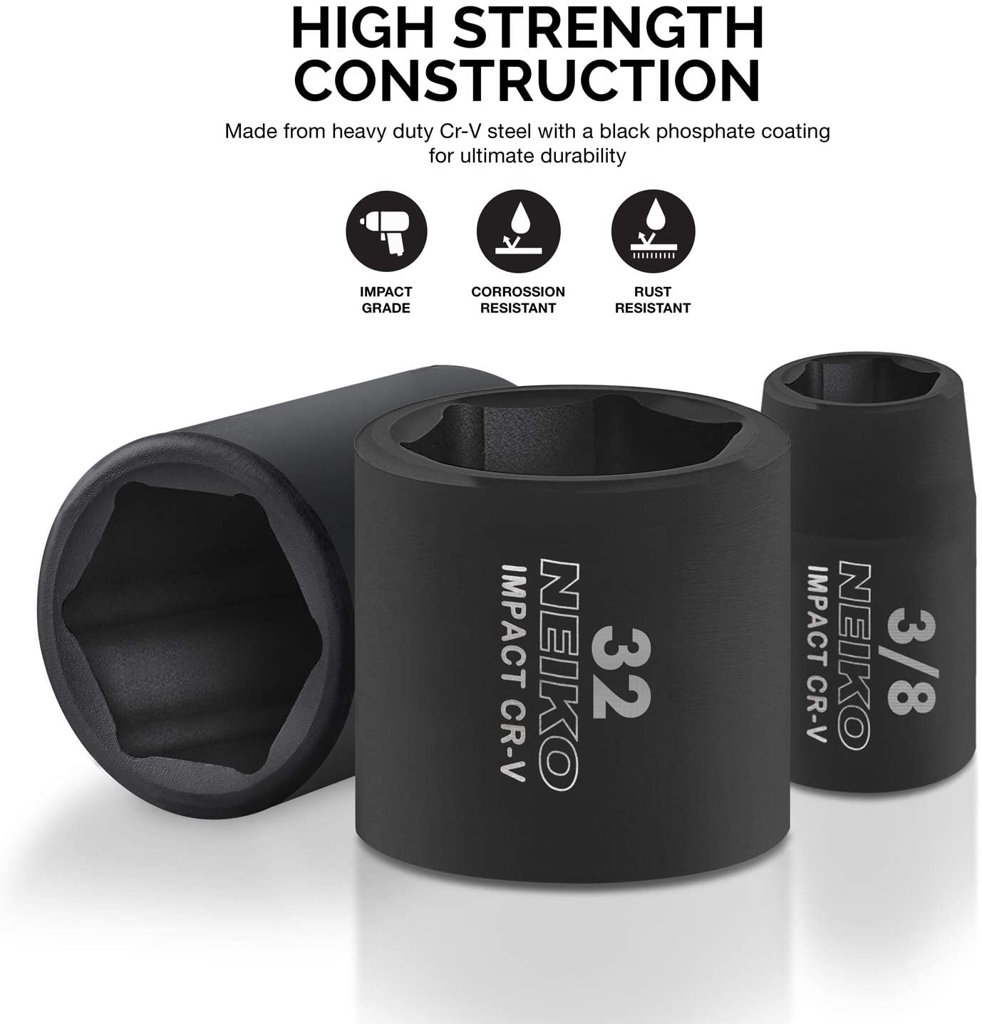 1/2" Drive Master Impact Socket Set Shallow Socket Assortment, Standard SAE (32-Piece)