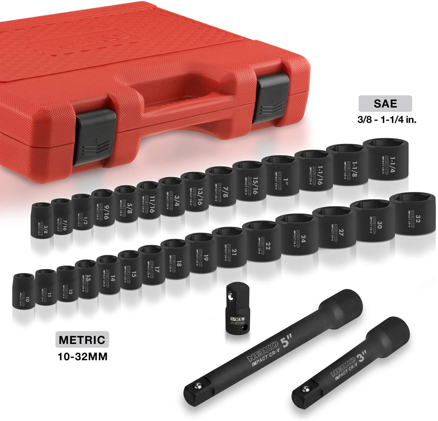 1/2" Drive Master Impact Socket Set — SAE & Metric, Shallow (32-Piece)