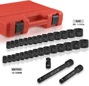 Neiko 02447A 1/2" Drive Master Impact Socket Set, 32 Piece Shallow Socket Assortment | Standard SAE (3/8-Inch to 1-1/4-Inch) and Metric (10-32 mm) Sizes | Cr-V Steel