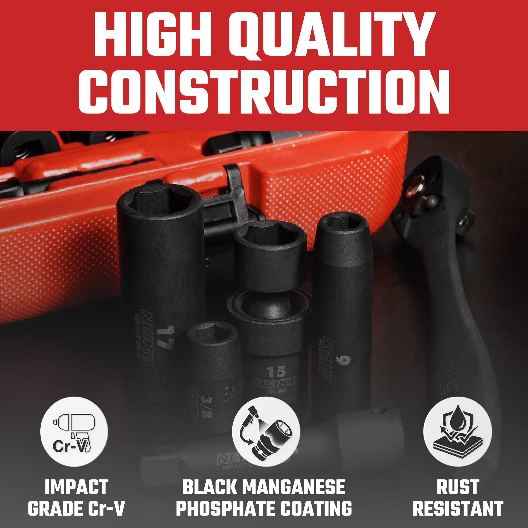 3/8" Drive Master Impact Socket Set — SAE & Metric, Deep/Shallow/Swivel, 72-Tooth Ratchet (67-Piece)