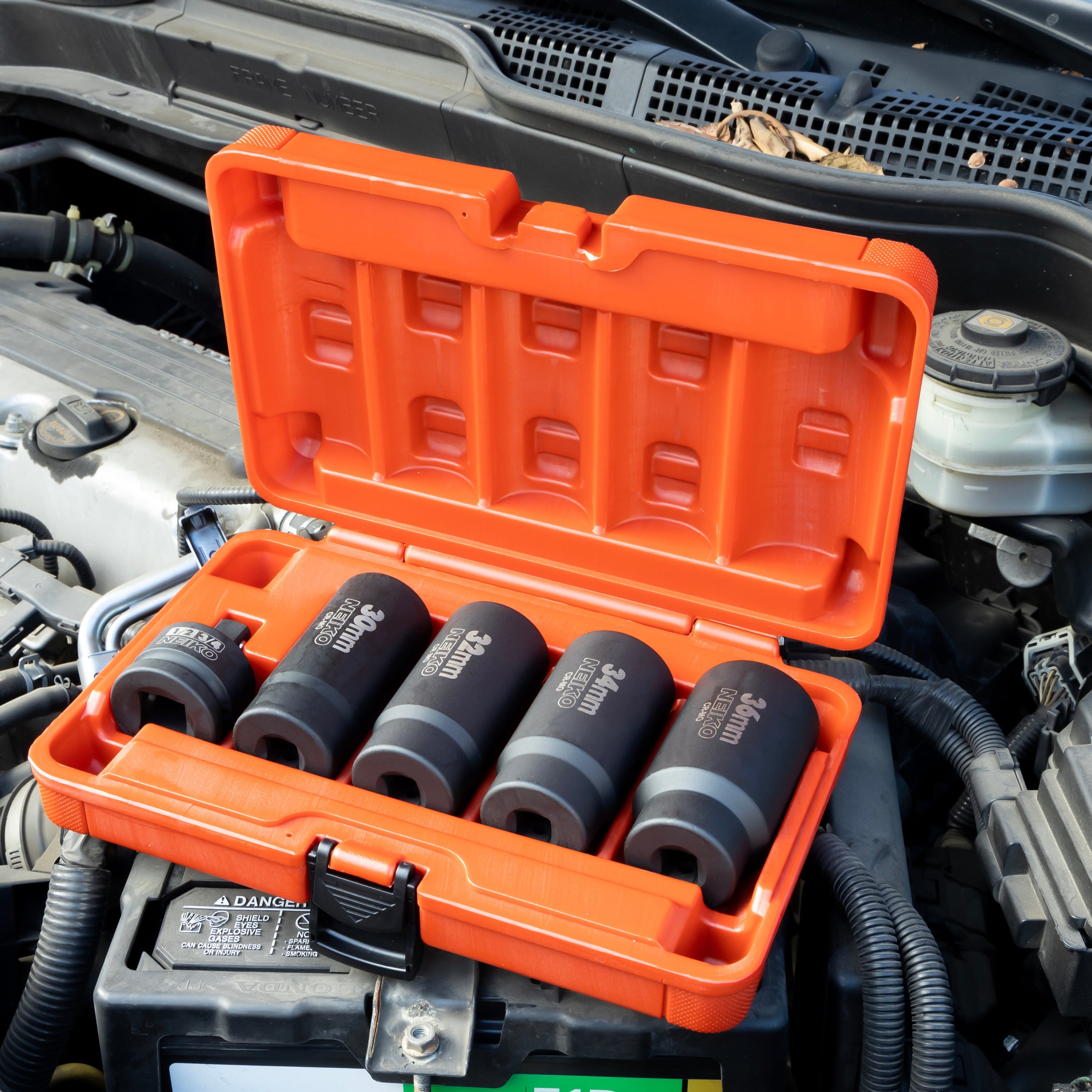 12 Point Socket Set 1/2” Drive, Lug Nut Remover, Spindle Nut Socket, Axle Nut Socket Set (5-Piece)