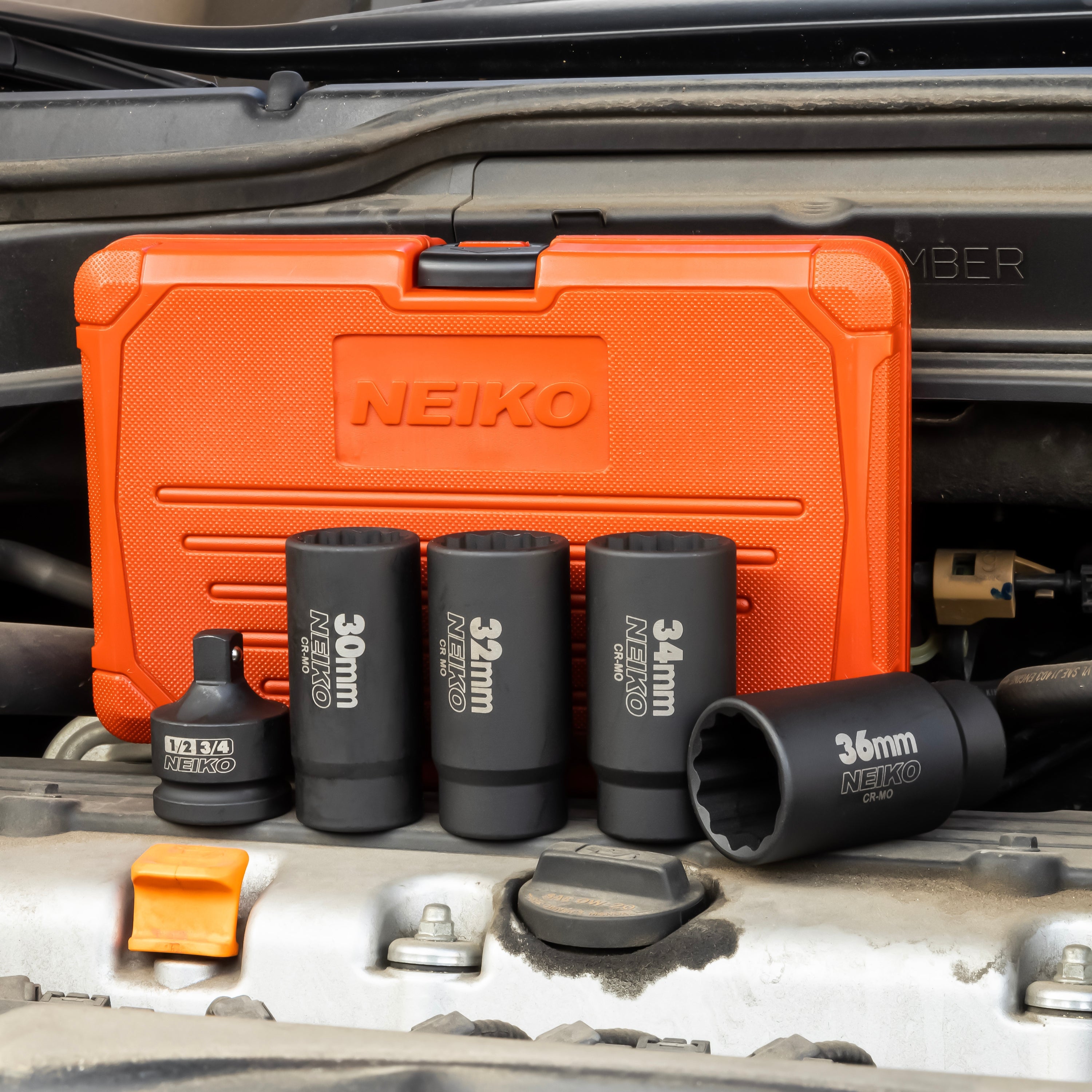 12 Point Socket Set 1/2” Drive, Lug Nut Remover, Spindle Nut Socket, Axle Nut Socket Set (5-Piece)