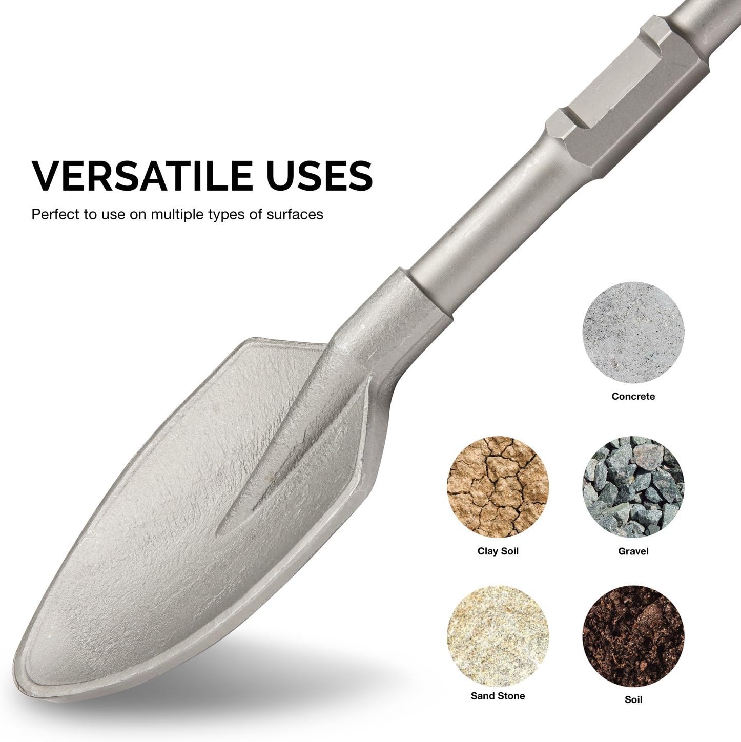 Jack Hammer Bits, 1-1/8" Hex Shank Shovel Spade Chisel Bits for Demolition Hammers, 17.5" Long