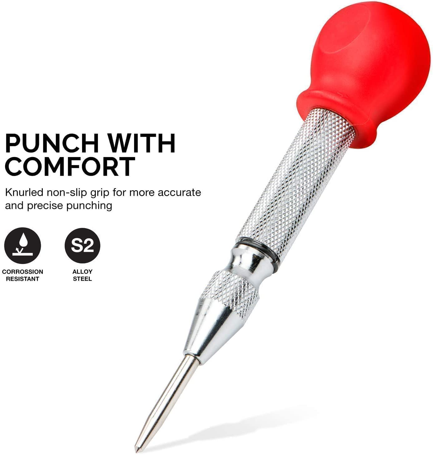 5" Automatic Center Punch — Adjustable Spring-Loaded, S2 Steel Tip