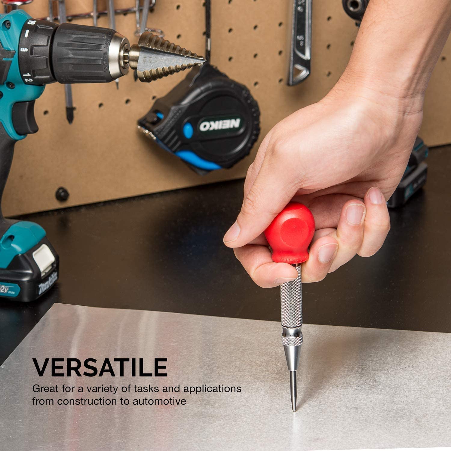 5" Automatic Center Punch — Adjustable Spring-Loaded, S2 Steel Tip