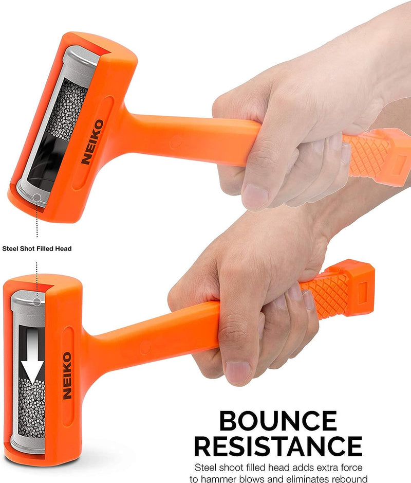 NEIKO 02847A 2 LB Dead Blow Hammer, Neon Orange | Unibody Molded | Checkered Grip | Spark and Rebound Resistant