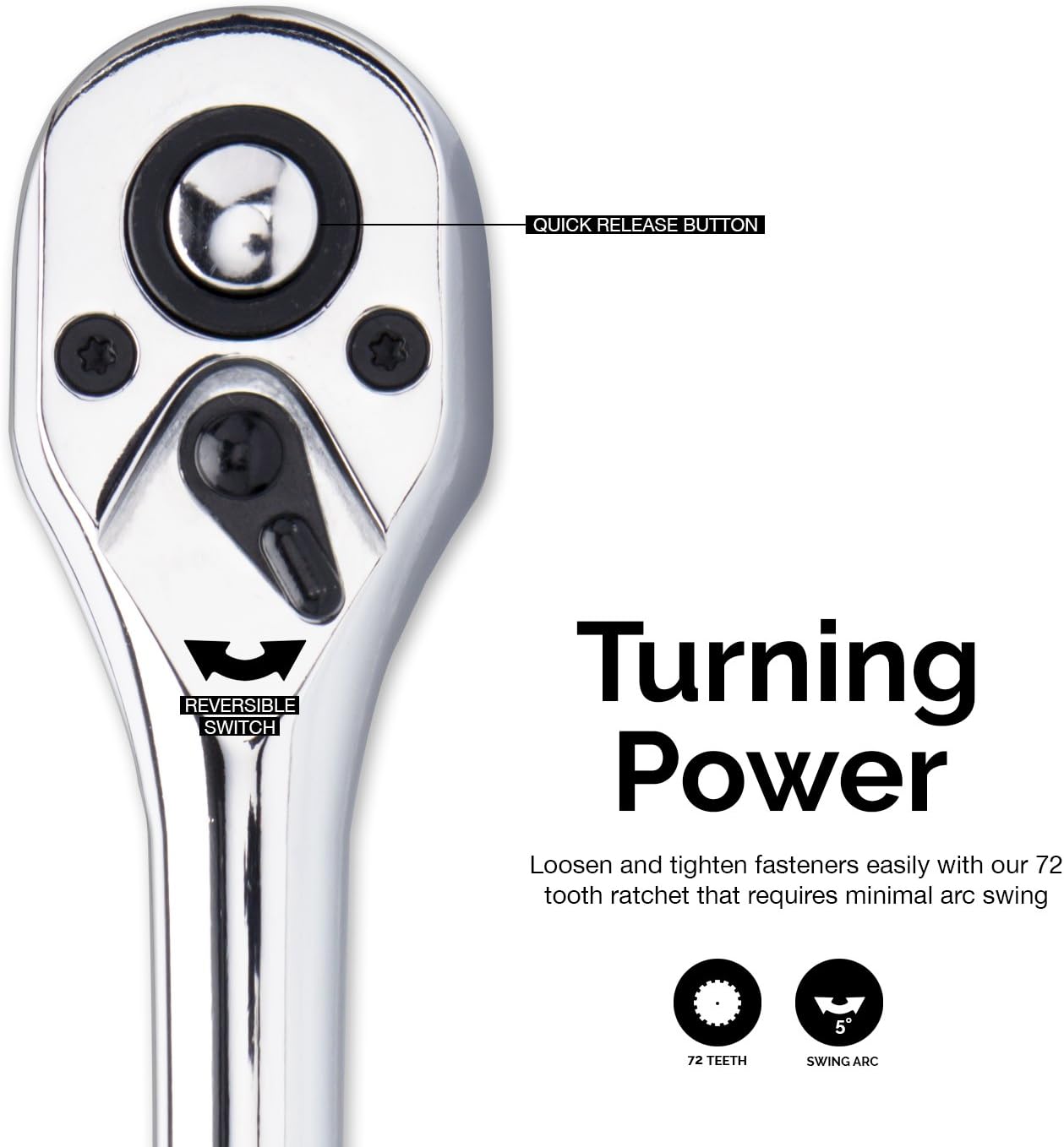 3/8” Drive Ratchet Handle – Quick Release, 72-Tooth