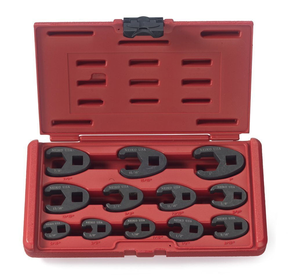 Crowfoot Wrench Set 1/2" & 3/8” Drive SAE Crows Foot Wrench Sizes 5/16” to 1” (12-Piece)