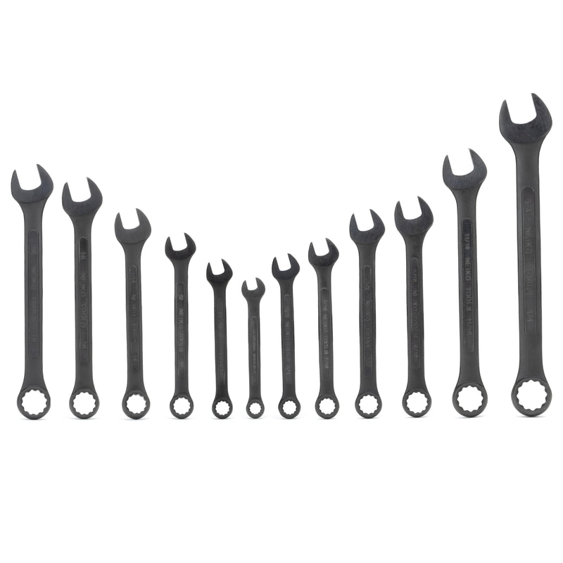 NEIKO 03582A Combination Wrench Set, 12 Pc Raised Panel Combo Wrenches Set, Metric and Standard, Black Oxide Drop Forged Carbon Steel, Mechanic Open End Wrench Set, Small Box End Wrench Set SAE & MM