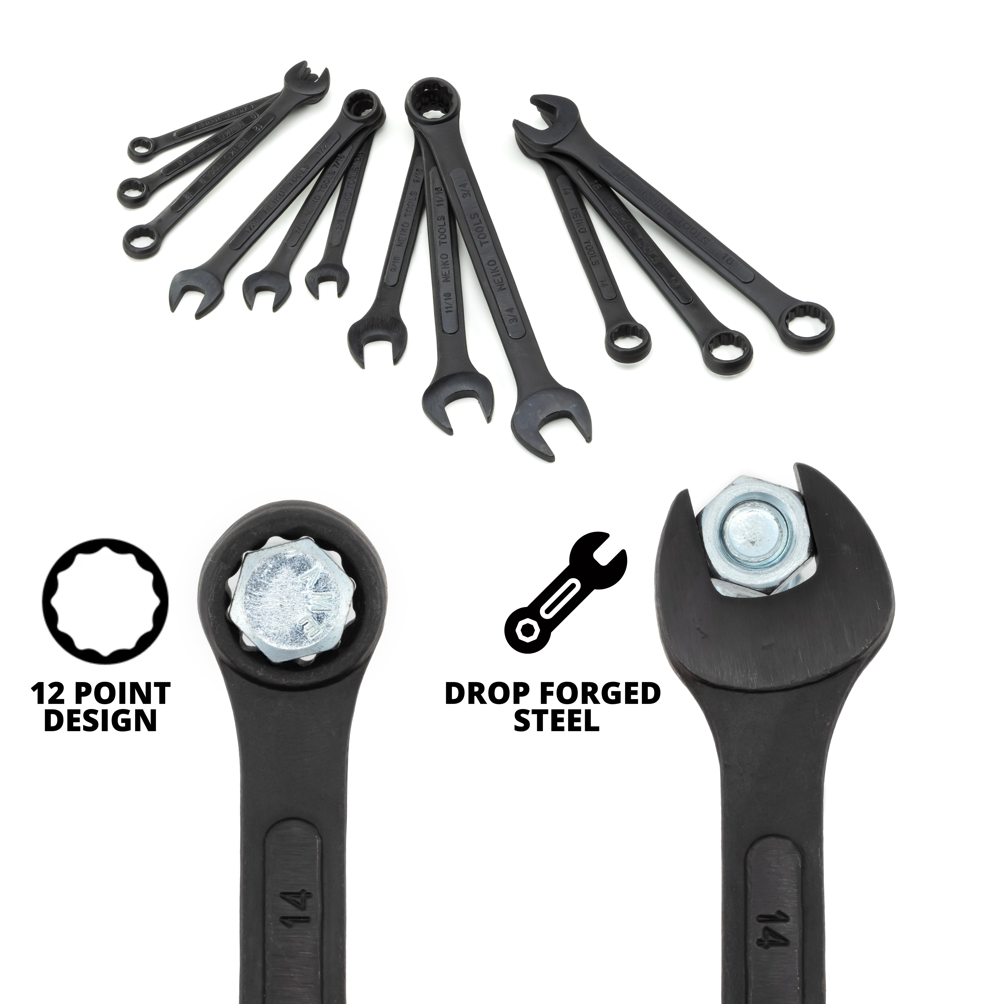Combination Wrench Set – SAE & Metric, Black Oxide (12-Piece)