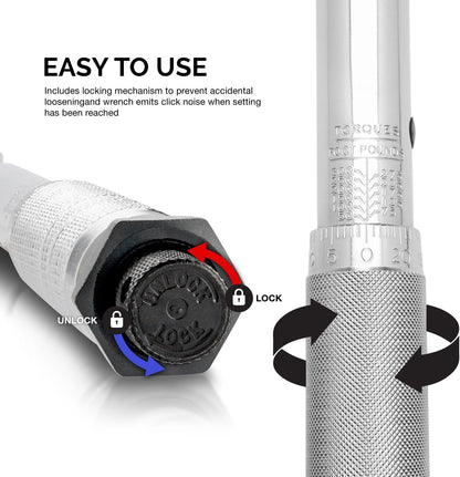 3/8” Drive Adjustable Click Torque Wrench – SAE, 10–80 ft-lb, Cr-V Steel