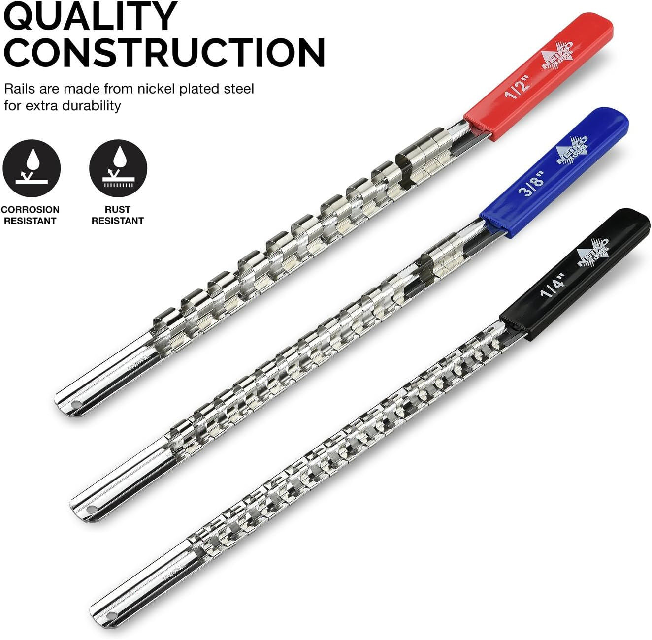 Socket Holder & Socket Organizer Tray for Toolboxes with Lightweight & Heavy-Duty Socket Rails (3-Piece)