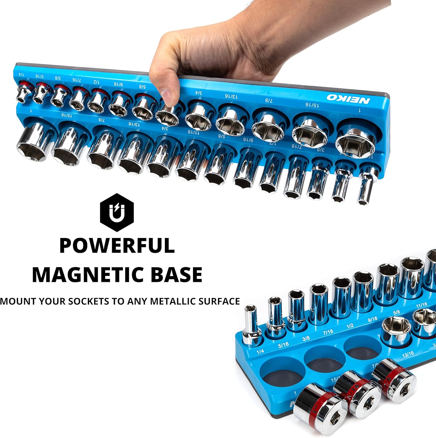 Magnetic Socket Holder – 3/8” Drive, SAE (1/4”–1”), Shallow & Deep Sockets