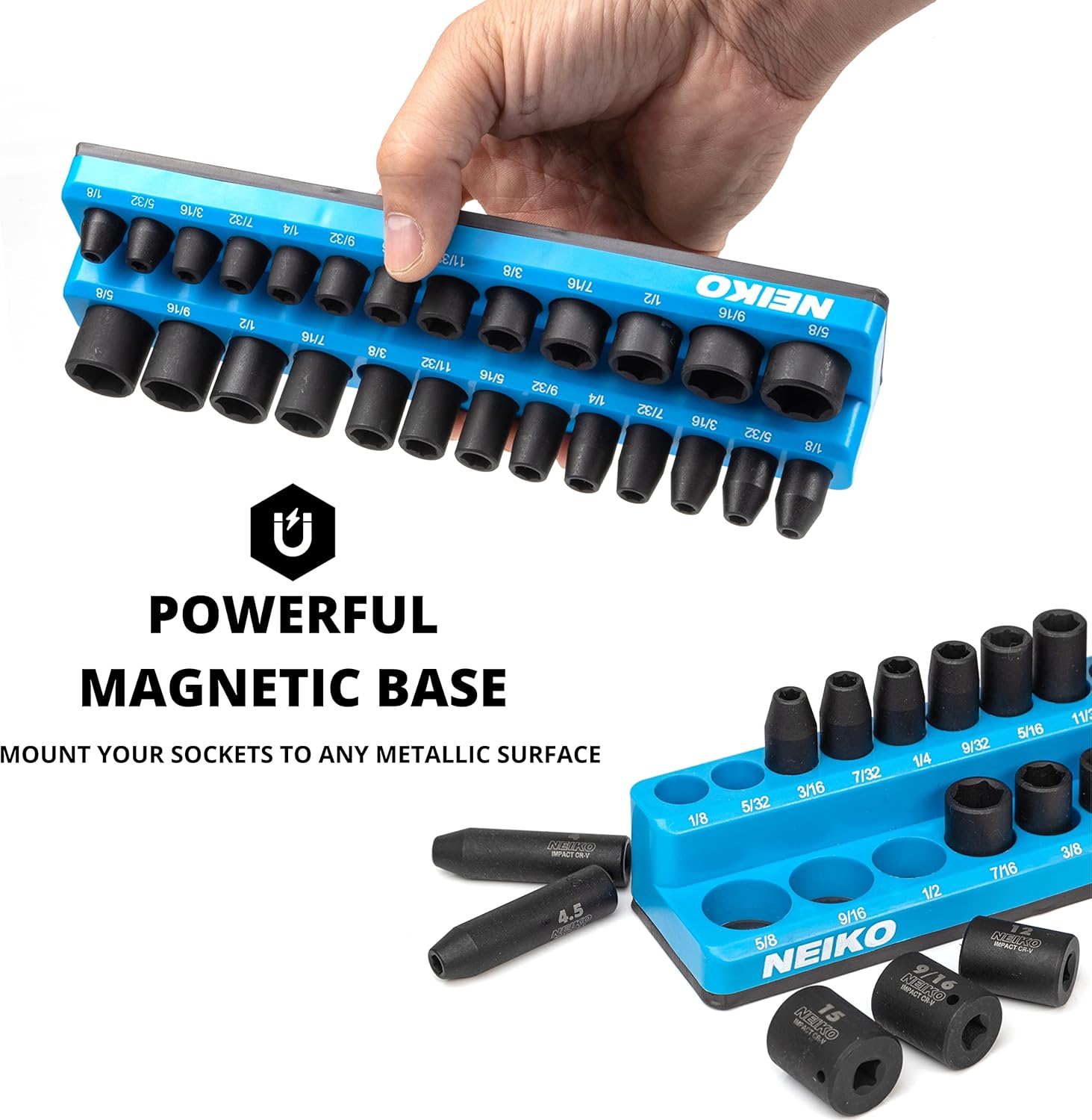 Magnetic Socket Holder – 1/4” Drive, SAE (1/8”–5/8”), Shallow & Deep Sockets