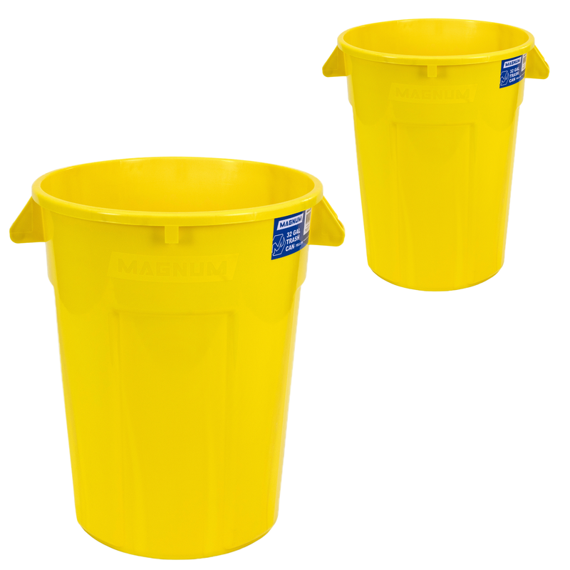 MAGNUM 32 Gallon Trash Can, High-Vis Yellow, Construction Grade, Heavy Duty Plastic, Jobsite Ready for Handling and Holding Garbage CMTC-C000-32Y02 (2 Pack)