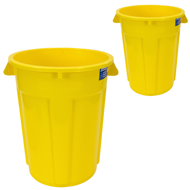 MAGNUM 55 Gallon Trash Can, High-Vis Yellow, Construction Grade, Heavy Duty Plastic, Jobsite Ready for Handling and Holding Garbage CMTC-C000-55Y02 (2 Pack)