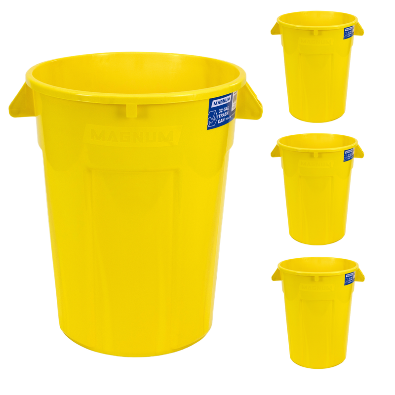 MAGNUM 32 Gallon Trash Can, High-Vis Yellow, Construction Grade, Heavy Duty Plastic, Jobsite Ready for Handling and Holding Garbage CMTC-C000-32Y04 (4 Pack)