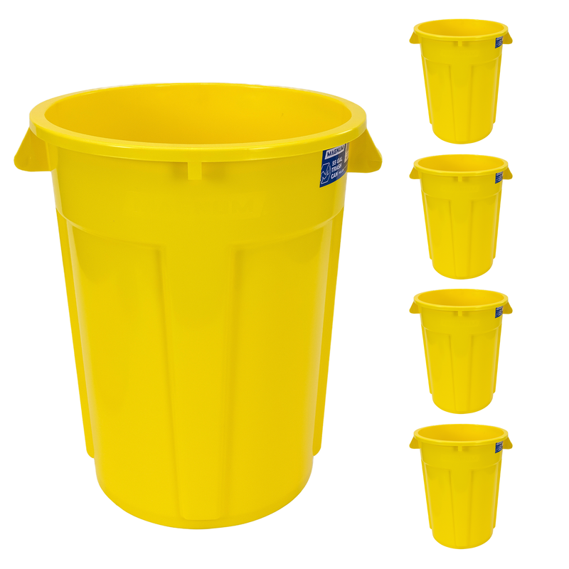 MAGNUM 55 Gallon Trash Can, High-Vis Yellow, Construction Grade, Heavy Duty Plastic, Jobsite Ready for Handling and Holding Garbage CMTC-C000-55Y04 (4 Pack)