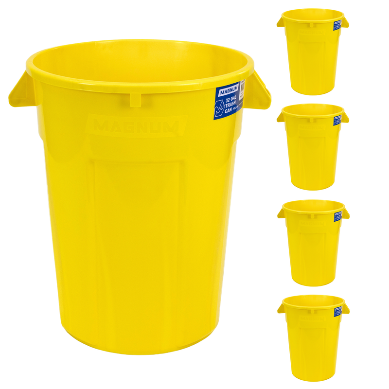 MAGNUM 32 Gallon Trash Can, High-Vis Yellow, Construction Grade, Heavy Duty Plastic, Jobsite Ready for Handling and Holding Garbage CMTC-C000-32Y05 (5 Pack)