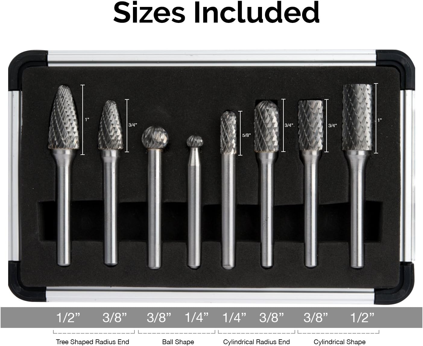 Carbide Rotary Burr Set – Double Cut, 1/4” Shank (8-Piece)