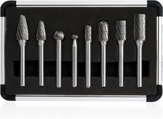 Carbide Rotary Burr Set – Double Cut, 1/4” Shank (8-Piece)