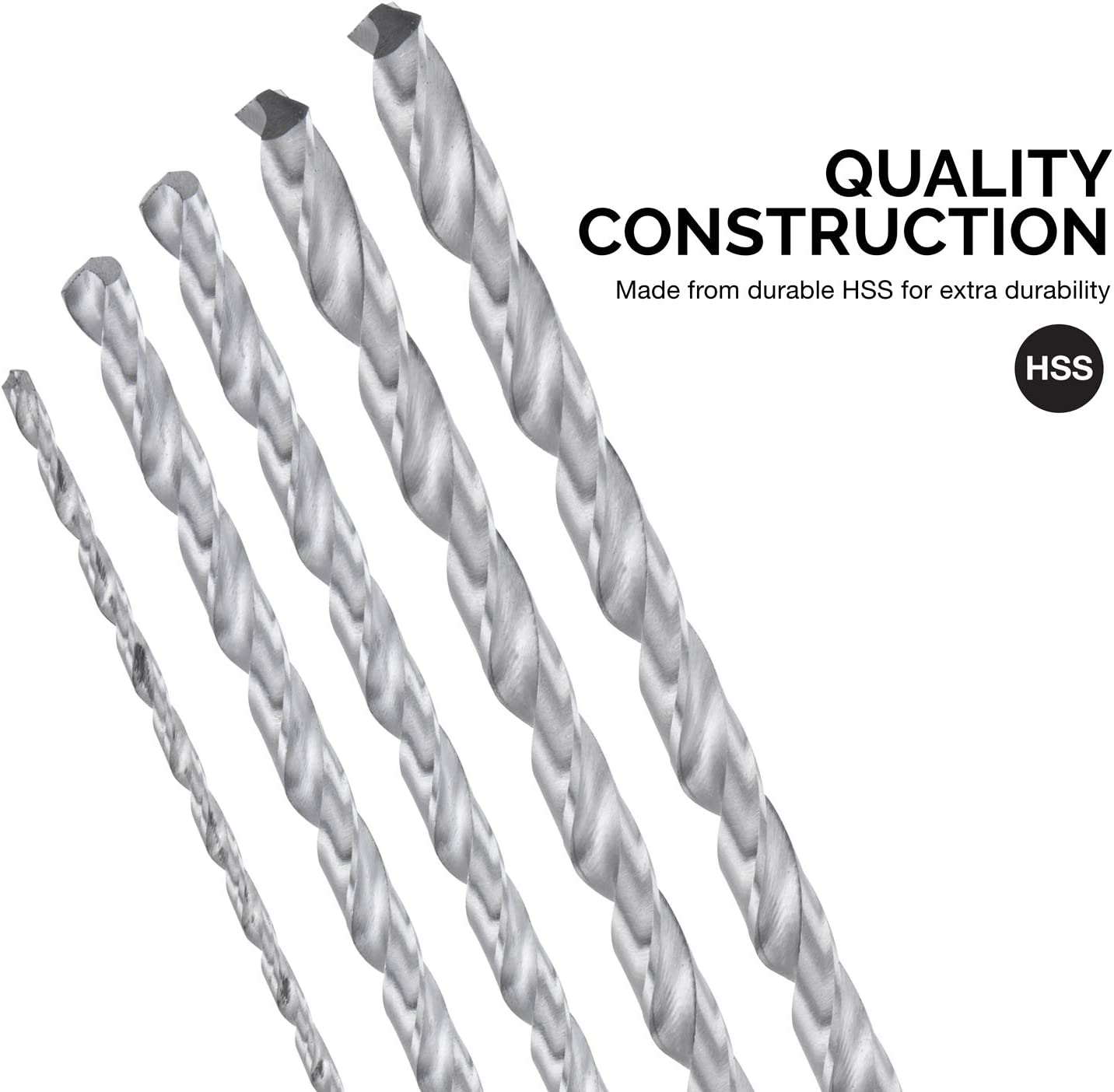 Extra Long Drill Bit Set M2 HSS Steel, 12" Length, 1/8, 3/16, 1/4, 5/16, & 3/8" (5-Piece)