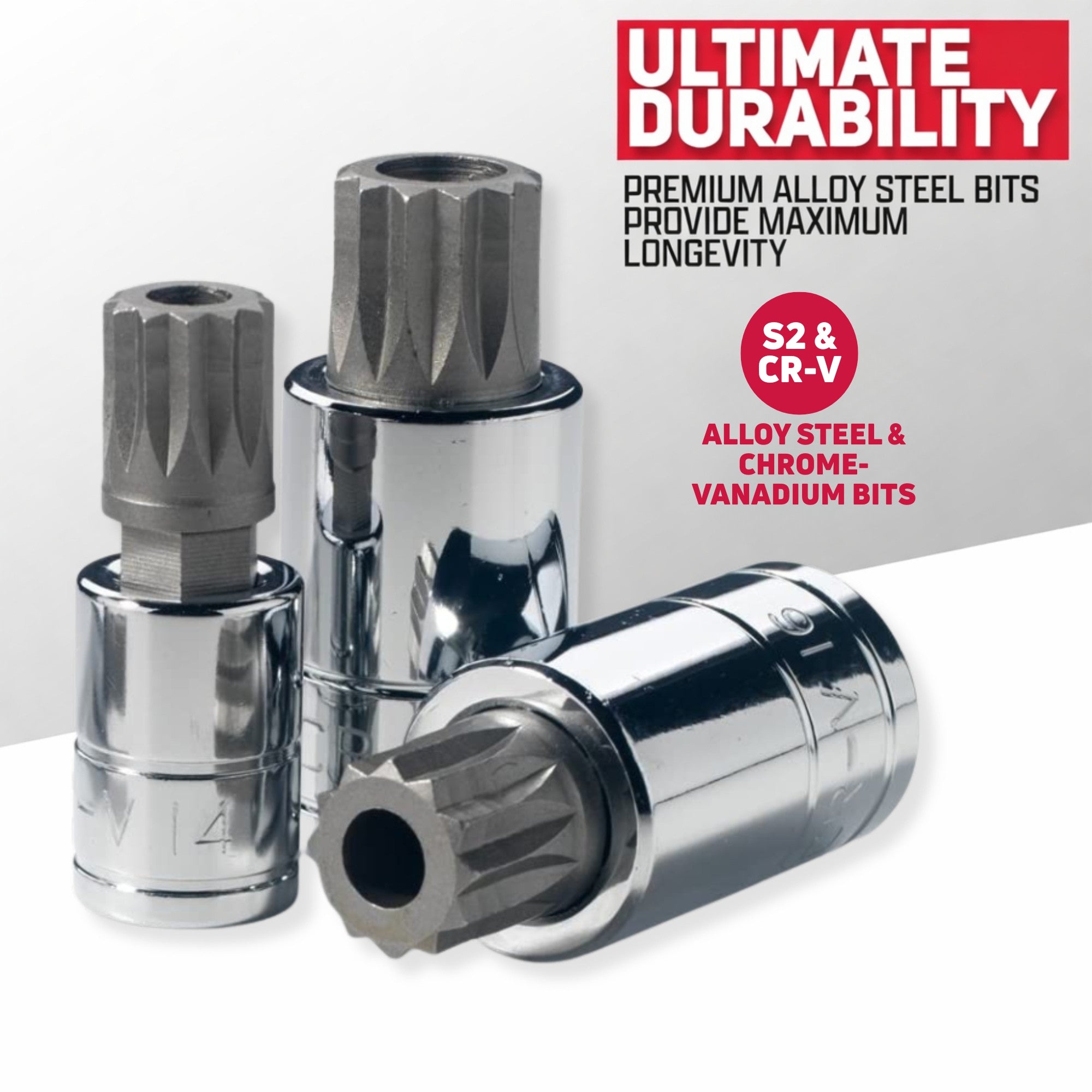 1/4", 3/8" & 1/2" Drive XZN Triple Square Spline Bit Socket Set Cr-V Sockets & S2 Steel Bits (10-Piece)