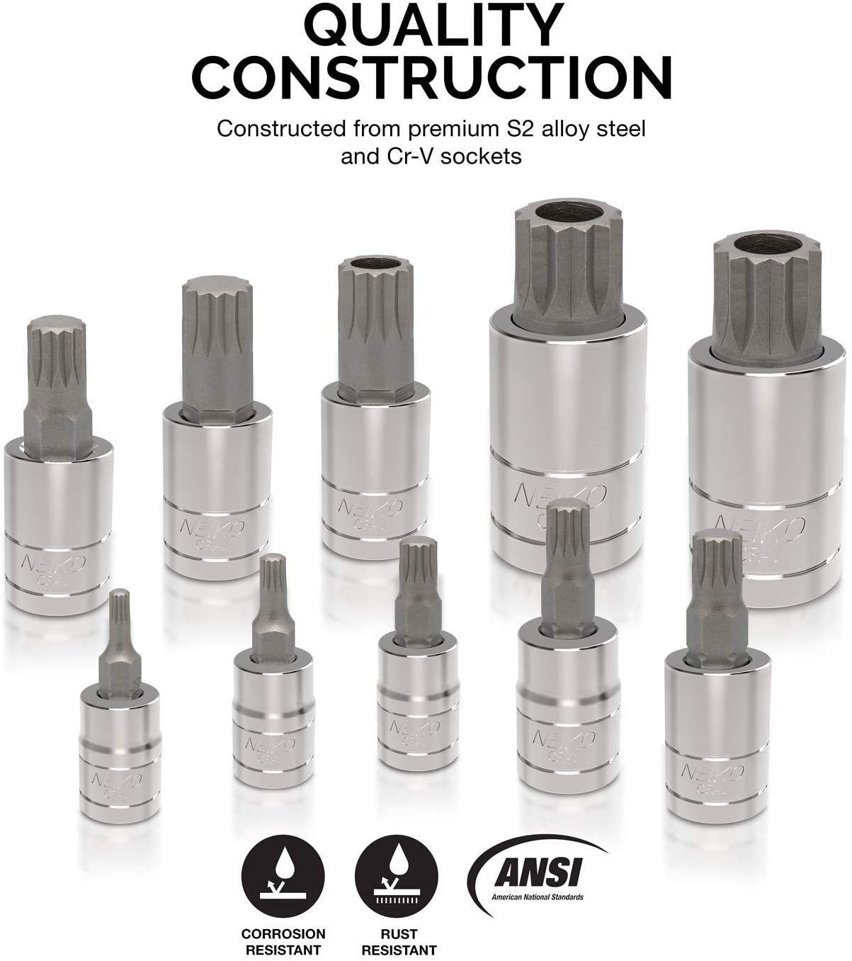 NEIKO 10056A 1/4-Inch, 3/8-Inch & 1/2-Inch Drive XZN Triple Square