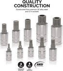 NEIKO 10056A 1/4-Inch, 3/8-Inch & 1/2-Inch Drive XZN Triple Square Spline Bit Socket Set | 10 Piece Set | Cr-V Sockets and S2 Steel Bits